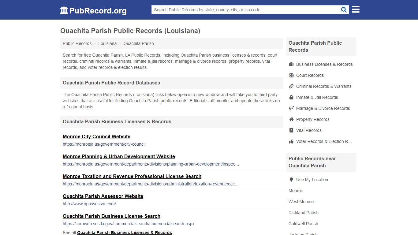 Ouachita Parish Public Records (Louisiana) - PubRecord.org
